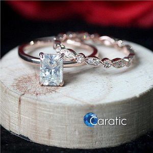 Solitaire Ring With Band Radiant Cut Moissanite